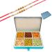 Ghasitaram Gifts Rakhi Gifts for Brothers Dryfruit - Blue 6 Part Flavoured Nuts Box 900 GMS with 2 Pearl Rakhis Flavoured Nuts Box 900 GMS with 2 Rakhis