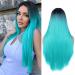 WIGER Straight Bluish Green Wig for Women Ombre Teal Blue Wigs Long Straight Turquoise Wig Hair Middle Part Heat Resistant Synthetic Blue Mermaid Wigs Cosplay Party Costume Wig 1B & Bluish Green