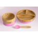 Nohla Bamboo Baby & Toddler Suction Plate Bowl Set with Silicone Spoon - Eco-Friendly BPA-Free Weaning Kit for Secure Grip on Smooth Surfaces - Pink - Buy Online on GoSupps.com