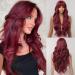 Kellynee Wine Red Long Wavy Wig with Bangs - Burgundy Wigs for Women Loose Waves Heat Resistant Synthetic Hair - Effortlessly Stylish for Daily Wear Parties and Special Occasions