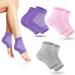 Moisturizing Socks 3 Pairs-Moisturizing/Gel Heel Socks for Dry Cracked Heels Open Toe Socks Ventilate Gel Spa Socks to Heal and Treat Dry Gel Lining Infused with Vitamins (Pink Purple Grey)