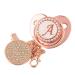 26 Letters Infant Pacifier Pink Baby Soothing Pacifier Bling Luxury Dummy Pacifier with Chain Clips for 0-18M A 0-18M