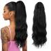 YUMOREAL Black Ponytail Extensions 22 Inch Wavy Drawstring Pony tails Hairpiece for Women Synthetic Heat-Resistant Fiber Hair 1B 1B(Natural Black) 22 Inch  Wavy