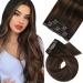 Moresoo Balayage Hair Extensions Clip in 14 Inch Real Hair Clip in Hair Extensions Human Hair Darkest Brown Ombre Medium Brown With Darkest Brown Remy Clip in Extensions Full Head 70G/5Pcs 35 cm #2/6/2