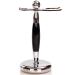 Deluxe Stainless Steel Shaving Brush Stand Holder for Razor & Brush - Extra Wide Openings, Weighted Base Black Handle 31mm Brush Opening