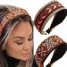 Coridy Wide Headbands Stretch Boho Hairbands Embroidery Printed African Hair Hoops Stylish Head Bands for Women Pack of 2 (Boho)