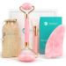 Original Jade Roller & Gua Sha Facial Tools, Jade Roller for Face - Face Roller, Natural Rose Quartz Roller - Face Massager, Facial Roller for Skin Care, Body, Eyes, Neck - Tones, Firms, Depuff