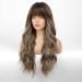 EMMOR Ombre Grey Blonde Highlight Color Wig with Bangs | Long Curly Heat Resistant Synthetic Hair - Natural Daily Look - Buy Online on GoSupps.com