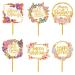 AIBAOBAO 6 Pack Happy Birthday Cake Topper Flowers Cake Toppers Multi-Patterned Acrylic Personalised Cupcake Toppers for Various Birthday Party Girls Kids Baby Wedding Mother Decorations Supplies