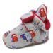 Dotty Fish Cotton Baby Booties with Suede Sole. Warm Fleece Lining. Non-Slip Pram Shoes. Stay On Slippers. From 0-18 months. Boys Girls Unisex. Winter First Shoes. 12-18 Months Grey With Trains and Cars