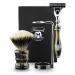 Shaving Set for Men-3 Edge Safety Razor-Silver Tip Badger Shaving Brush-Luxury Razor/Brush Handles-Double Shaving Stand|Perfect for Him