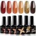 Morovan Gel Nail Polish Set: Glitter Orange Gold Dark Brown Gel Polish Set 6 Colors Autumn Nail Polish Gel Soak Off U V LED Nail Varnish Christmas Nail Art Manicure Gift Kit Sunset Boulevard