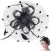 Hat Feather Mesh INTVN Ladies Elegant Feather Hair Clip Hat Wedding Cocktail Mesh Net Veil Headband (Black)