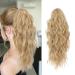 FINE PLUS Highlights Ponytail Extension 18inch Claw Clip in Ponytail Hair Extensions for Women Curly Wave Claw Ponytail Extension Synthetic Clip in Hairpiece - Golden Blonde Golden Blonde with highlights