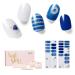 NAILOG Semi Cured Gel Nail Strips 34 pcs Salon-Quality Gel Nail Stickers Long Lasting Nail Wraps for Women with Soft Gel Finish Navy Blue & White Strip & Star Print Marine Story