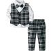 mintgreen Baby Boys Gentleman Suit Set Long Sleeve Shirt with Bowtie + Waistcoat + Pants Size: 1-4 Years Navy Plaid 12-18 Months