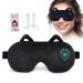 Cordless Heated Eye mask Cute Sleep Eye mask for Women USB Rechargeable Heating Eye pad with Battery Indicators Warm Eye Compress for Relief Dry Eyes Stye Electric Portable Gift (Black)