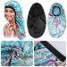 Satin Bonnet Sleep Cap Set for Black Women - 2 Pcs Silk Bonnets for Curly Hair, Braids, Dreadlocks - Soft Elastic Band, Satin Material - Black+Blue Flower Design - Buy Online on GoSupps.com