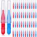 50 Pieces Braces Brush for Cleaner Interdental Brush Toothpick Dental Tooth Flossing Head Oral Dental Hygiene Flosser Toothpick Cleaners Tooth Cleaning Tool (Red, Blue) Blue,red