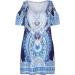 LADIGASU Women's Cold Shoulder T-shirt Dress - Large Blue | Summer Casual Boho Mini Sundress for Beach | Short Sleeve U Neck Style - Buy Online on GoSupps.com