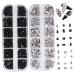 Nail Gems 2 Plates Rhinestones for Nail Art 2 Colors 12 Grids Different Shape 3D Nail Art Gems Dotting Pen Type 2 Beauty Supplies silver+black