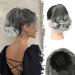 Kamm clip wavy short ponytail extension barsdar 22cm cord shortage short wavy ponytail hair exension for women thick synthetic comb clip ponytail hair parts (gray & white tips) 22cm dark gray & white tips tips