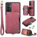 Soonic protective cover for Samsung Galaxy A54 5G leather magnetic wallet card compartment zipper folding cover with straps stands coin compartment protective cover (A54 red) A54 red