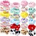 Janmini 36 Pcs Face Wash Headband Wristband Set Facial Makeup Headbands Spa Headband Bulk and Flannel Face Wash Wristbands Set  12 Pcs Hairband 24 Pcs Wristbands for Girls Women (Dot Stripe Leopard)