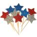 36 Pieces Glitter Star 4th of July cupcake toppers Glitter Gold Star Cakes Toppers for Independence Day 4th of July Party Supplies Favors(Blue Red White)