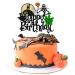 Gyufise 1Pcs Halloween Happy Birthday Cake Topper Glitter Jack and Sally Pumpkin Bat Castle Ghost Halloween Cake Pick for Halloween Theme Baby Shower Kids Birthday Party Cake Decorations Supplies Pattern 19