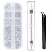 Rhinestones 6 Sizes Flat Back AB Crystal Nail Art Rhinestones and Clear Crystal Rhinestones with Pick Up Tweezer and Rhinestone Picker Dotting Pen for Nails Clothes Face And Crafts 1440 Pieces