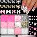BELICEY 1000PCS Flowers Nail Charms 3D Alloy Butterfly Bow Nail Charms Pink&White Star Heart Moon Pearls Beads Nail Charms Cute Nail Jewels for Nail Art DIY Crafts with Picker Pencil and Tweezer Pink-White Flower