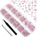 Beadsland 2500pcs Light Pink Rhinestones, Flatback Gems Round Crystal Rhinestones for Crafts Mixed 8 Sizes SS4~SS30 with Picking Tweezer and Pen (lt.pink)