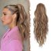 FESHFEN Ponytail Extensions Drawstring Ponytails Hair Extension Brown & Blonde Long Curly Wavy Hair Piece Synthetic Pony Tail Hairpieces for Women 18 inch 18 Inch Brown & Blonde