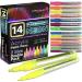 14 Pack Neon UV Fluorescent Acrylic Paint Pens Double Pack of Both Extra Fine and Medium Tip Paint Markers for Rock Painting Mug Ceramic Glass and More Water Based Non-Toxic and No Odor Fluorescent Neon