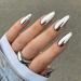Lustrous Sliver Chrome Press on Nails Medium Almond Fake Nails Metallic Mirrored Acrylic Nails Glue on Glossy Stiletto False Nails for Women Reusable Stick On Nails 12 Sizes - 24 Nails Kit Metallic Silver