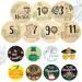Baby Monthly Milestone Cards KAMHBE 7 Pcs Wooden Baby Milestone Cards with 8 Pcs Festival Milestone Stickers Double Printed Baby First Year Growth Photo Props Baby Shower Gifts