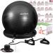 HBselect Exercise Ball Chair & Anti-Slip Stability Base & Resistance Bands, Extra Thick Anti Burst Swiss Gym Ball for Yoga, Pilates, Birthing Pregnancy 65 cm Black With Band