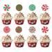 Whaline 24Pcs Christmas Cupcake Toppers Red Green Glitter Xmas Peppermint Candy Cupcake Picks for Xmas Holiday New Year Gathering Celebration Birthday Party Cake Decoration Supplies 8 Styles