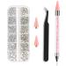 Rhinestones for Nails Art Gems, 2200 Pcs Nail Jewels Crystals Nail Art Rhinestones Decorations Nail Rhinestones Kit with Rhinestone Picker Dotting Pen, 2 Wax Pen Tips and 1Tweezer(Clear and AB)