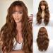 Haircube Dark Auburn Long Wavy Wig with Bangs for Women - Heat Resistant Synthetic Curly Hairpiece for Daily and Party Wear - Buy Online on GoSupps.com