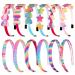 Whaline 12Pack Rainbow Headbands Glitter Heart Girls Headbands Rainbow Girls Star Hairbands Glitter Pink Sequin Printed Headband for Girls Hair Accessories