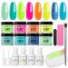 AZUREBEAUTY 18Pcs Dip Powder Nail Kit Starter, Spring Summer Colors Pastel Neon Yellow Blue Hot Pink Acrylic Dipping Powder Liquid Set with Base/Top Coat for Beginners French Nails Art Manicure Salon A1-Water World