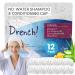 Drench! Bonnet de Shampoing Sans Rin age - Lot de 12 Charlottes Lavantes pour Cheveux Sans Eau et Sans Rincage - Bonnet avec Aloe Vera Vitamine E Pro Vitamine B5 1 unit (paquet de 12)