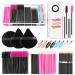 Disposable Makeup Applicators Kit Cosmetic Makeup Mixing Palette with Spatula Artist Tool Triangle Powder Puffs Disposable Makeup Brushes Wands and Hair Clips with Clear Organizer Box Multicolors