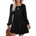 Aokosor Long Sleeve Knit Dress Square Neck Jumper Dresses Knee Length Babydoll Dresses S Black