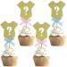 UXYOKM 24Pcs Gender Reveal Cupcake Topper with Blue Pink Bow Boy or Girl Cupcake Picks Gold Glitter Baby Shower Birthday Party Cake Decorations Supplies