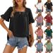Womens Tops Summer Sexy Square Neck Casual Ruffle Short Sleeve Shirts Blouses Medium 01-black
