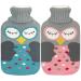 Rubber Hot Water Bottle with Cover - 2L Hot Water Bag for Foot Bed Warmer Pain Relief Hot Cold Therapy Cramps 2 Pack Cartoon Owl Blue OWL&Pink OWL 2.0