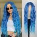 Medo Blue Wigs For Women Long Wavy Wigs 28 Inch Water Wave Ombre Blue Wig Synthetic Hair Colorful Wigs Heat Resistant Fiber Party Daily Wigs 26 Inch Mix Blue